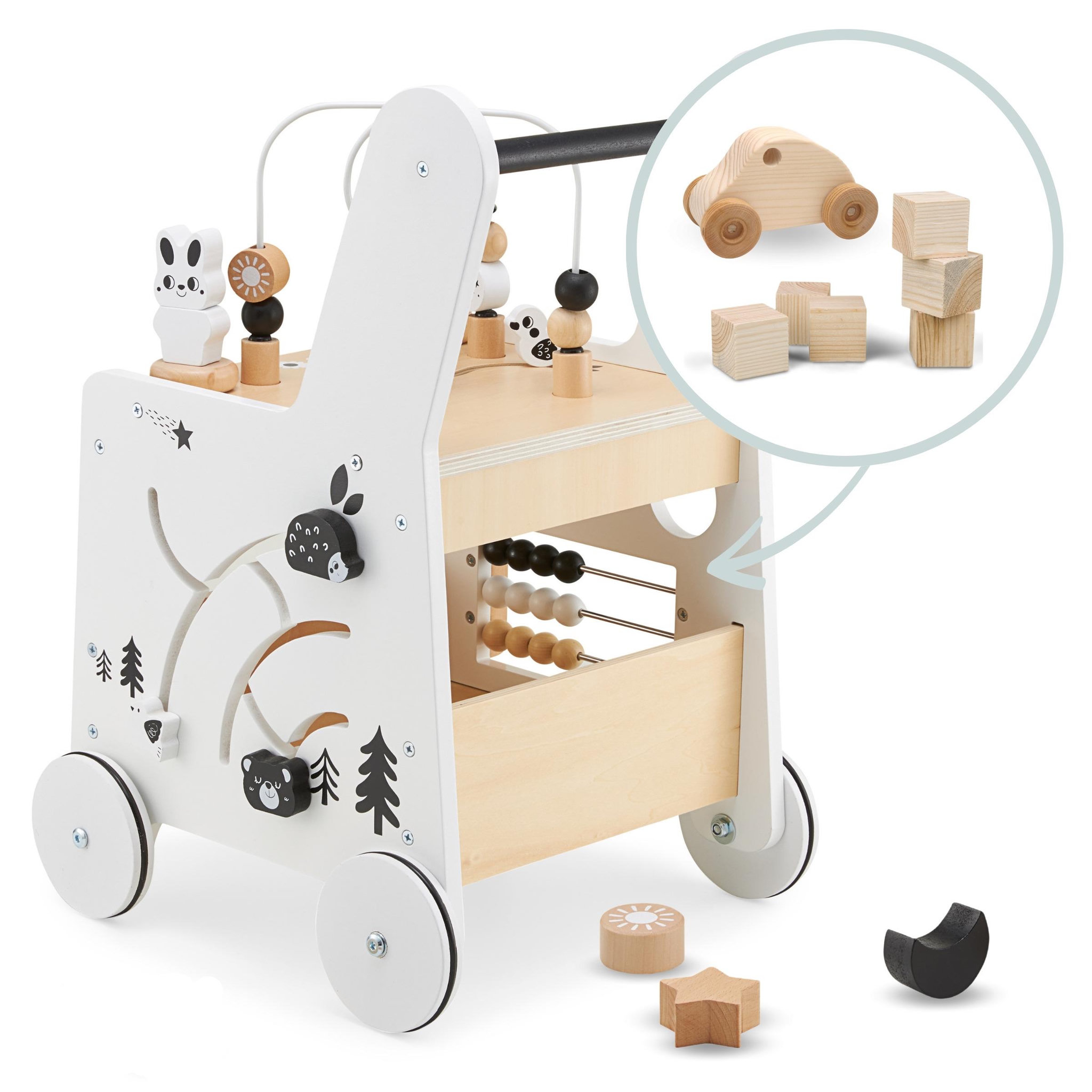 Voir la diapositive 6 : MAMABRUM Poussette Déambulateur en Bois 6-en-1 avec Table Éducative et Jeux d'Éveil