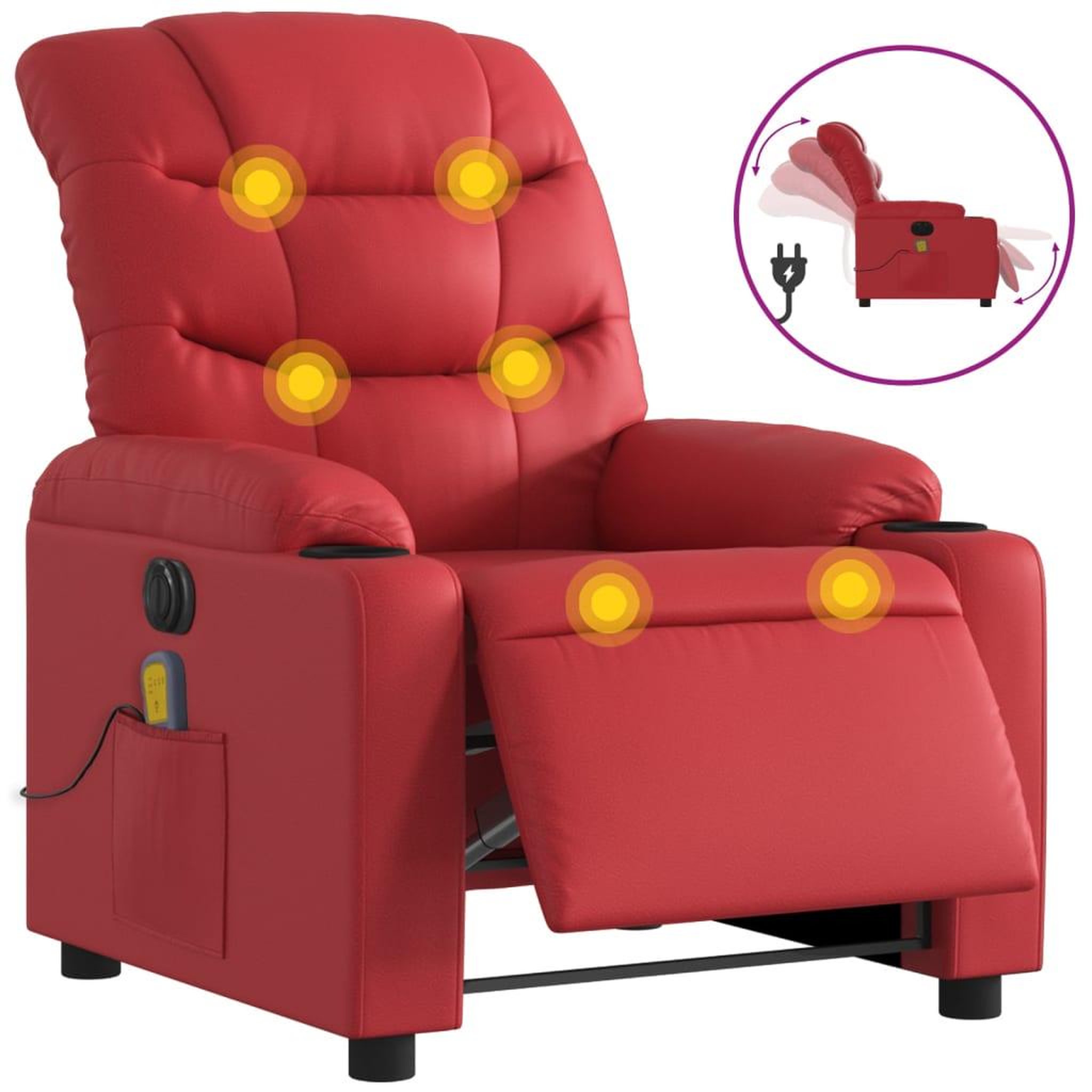 Voir la diapositive 2 : VIDAXL Fauteuil de massage inclinable electrique rouge similicuir