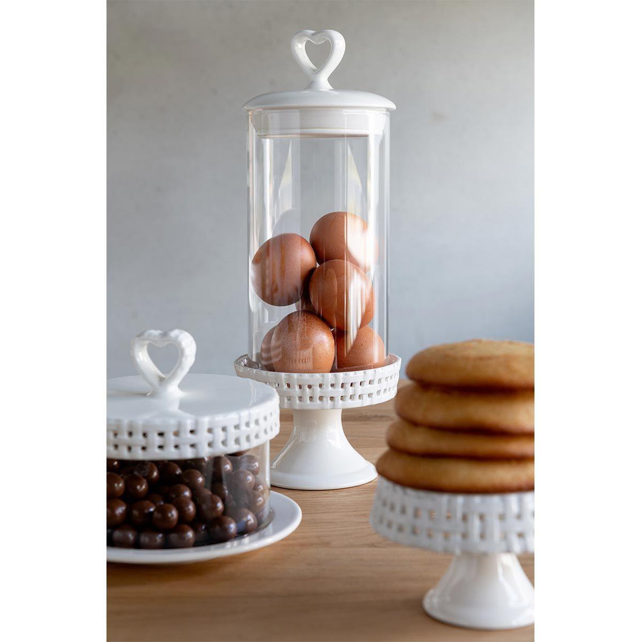 Voir la diapositive 3 : J-LINE Plat à gâteaux en céramique  vercer  31cm blanc