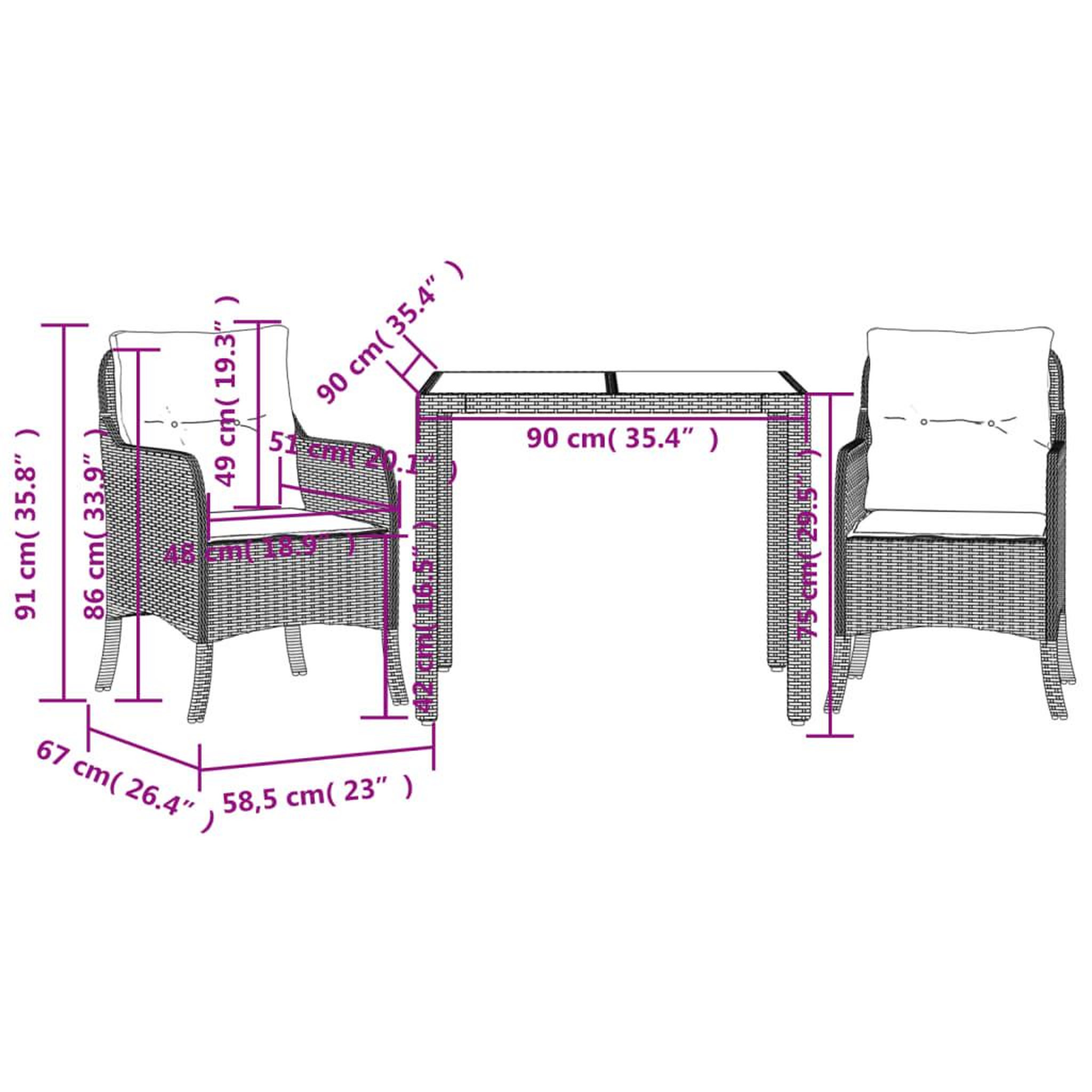 Voir la diapositive 6 : VIDAXL Ensemble a manger de jardin avec coussins 3 pcs Noir