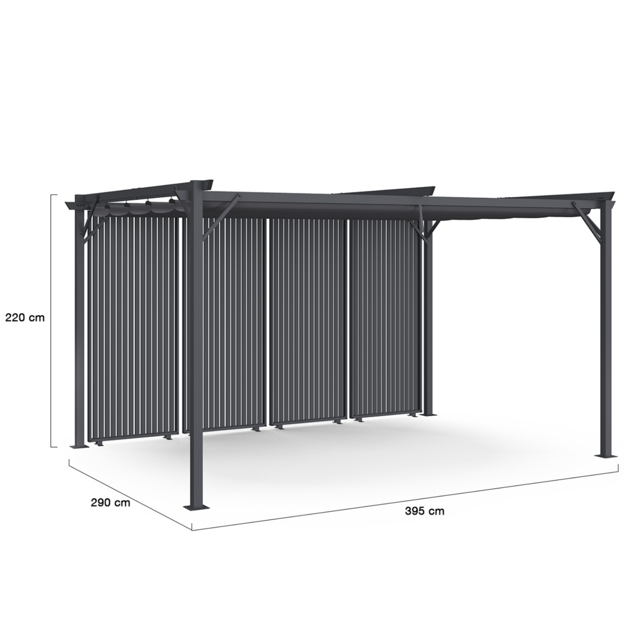 Voir la diapositive 6 : ID MARKET Pergola édition collector persiennes verticales toit rétractable 3x4 m 4 pans modulables gris anthracite