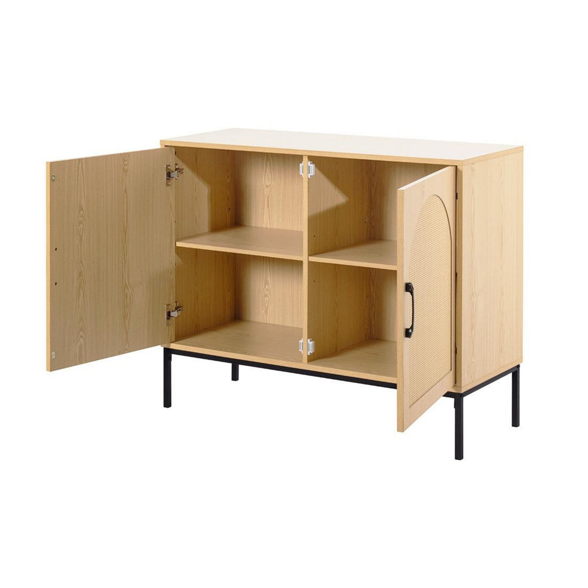 BEST MOBILIER Nagato - buffet bas - cannage et effet bois - 2 portes - 100 cm