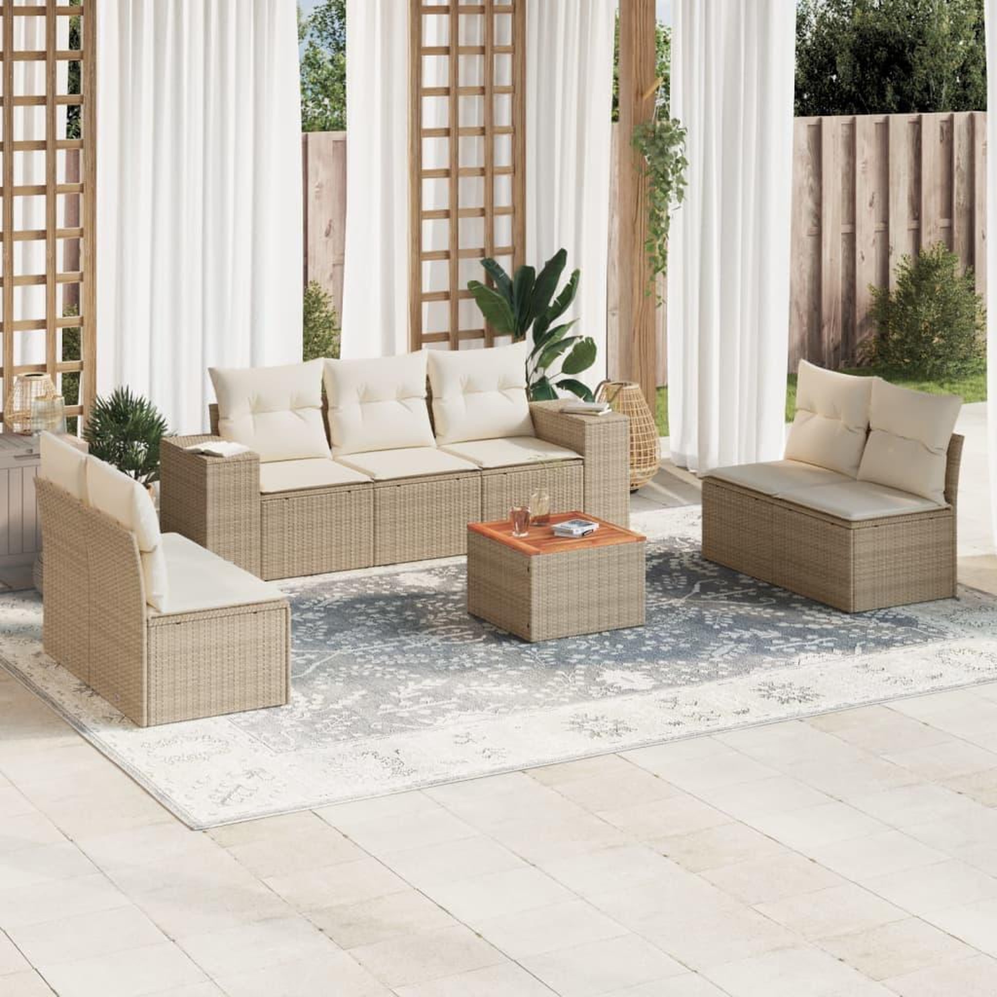 VIDAXL Salon de jardin avec coussins 8 pcs beige resine tressee