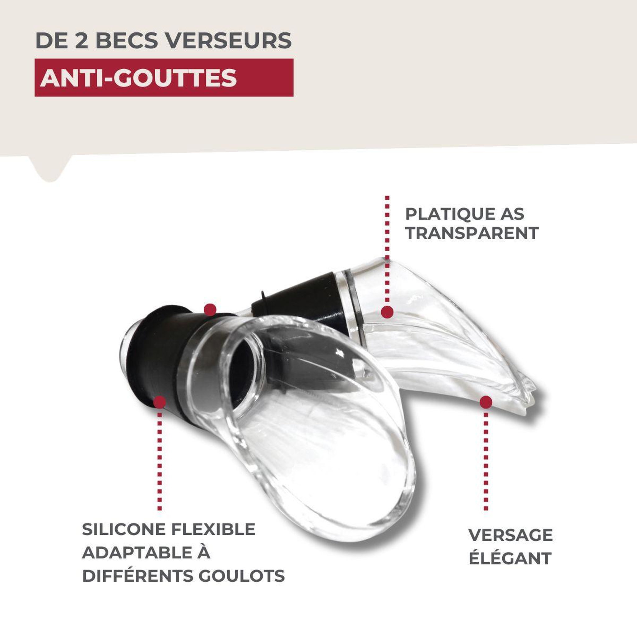 Voir la diapositive 4 : Fackelmann Lot de 2 becs verseurs anti-goutte pour bouteilles fackelmann bar concept