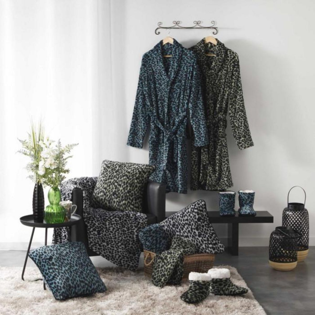 Paris Prix Peignoir Flanelle Imprimé  Léopard  Gris