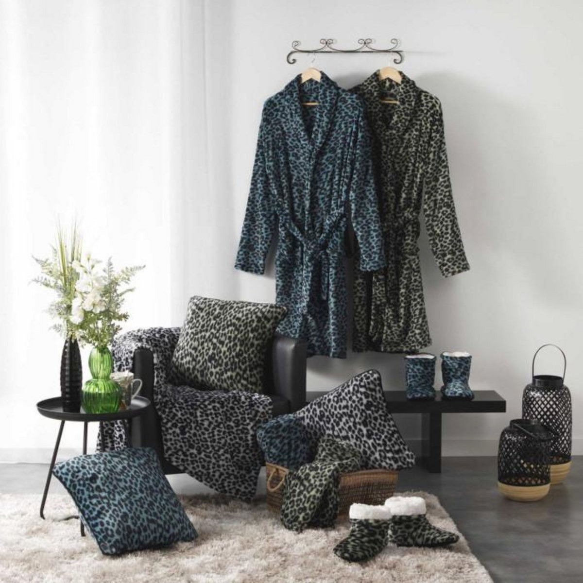 Paris Prix Peignoir Flanelle Imprimé  Léopard  Gris