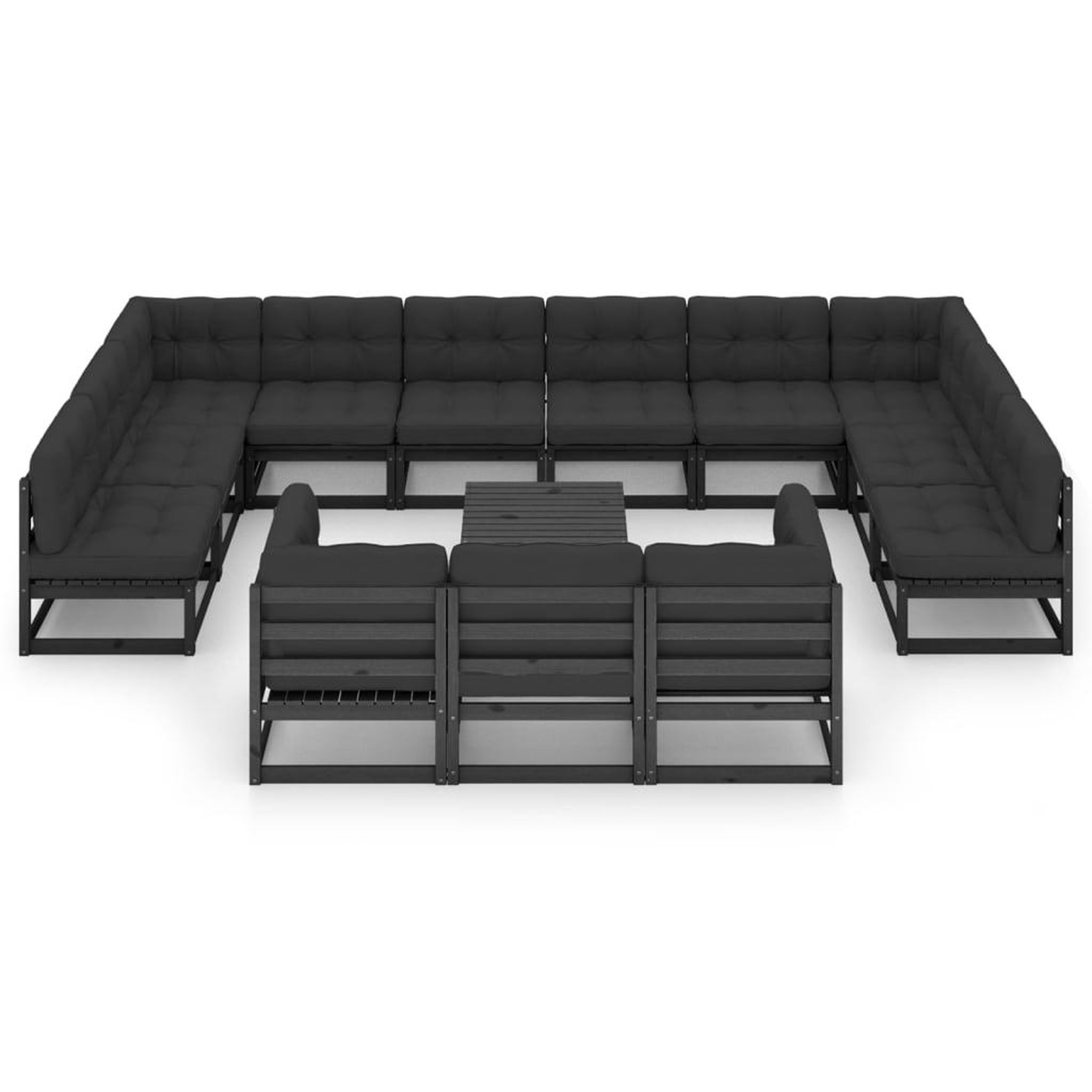 Voir la diapositive 3 : VIDAXL Salon de jardin 14 pcs avec coussins Noir Bois de pin massif
