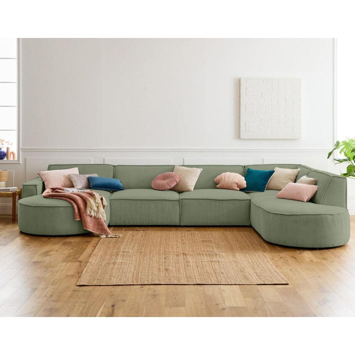 LISA DESIGN Spiaggia - canapé panoramique d'angle droit - 7 places - en velours côtelé