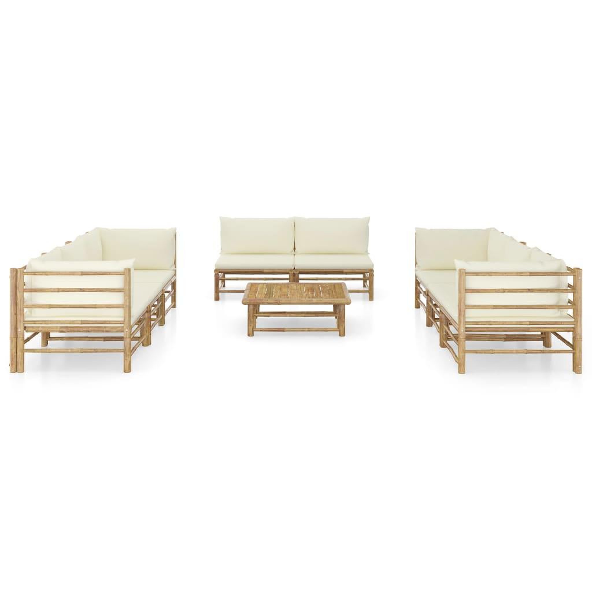 Voir la diapositive 2 : VIDAXL Salon de jardin 9 pcs avec coussins blanc creme bambou