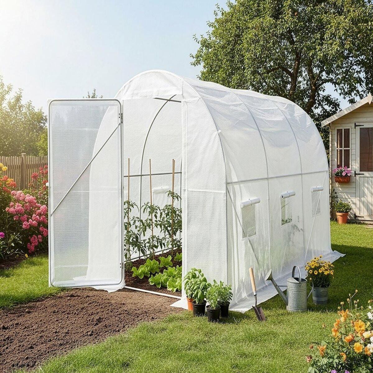 Habitat et Jardin Serre tunelle de jardin avec porte 3 x 2 m  Mimosa  - 6 m² - 180g - Blanc