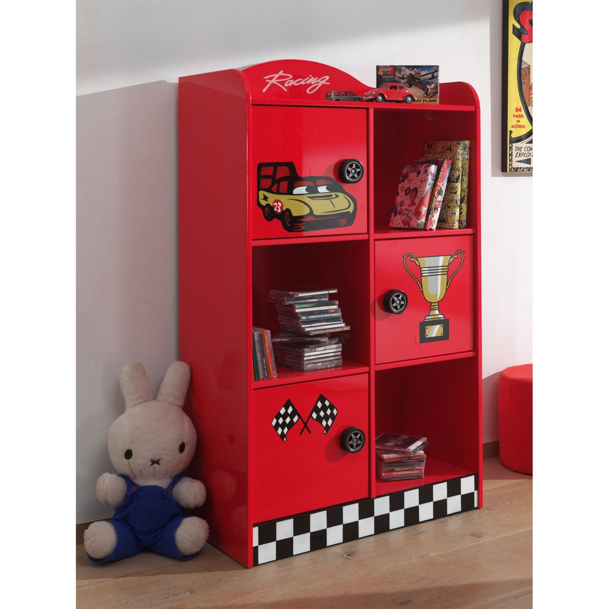Armoire enfant rouge 3 portes esprit racing SPEED