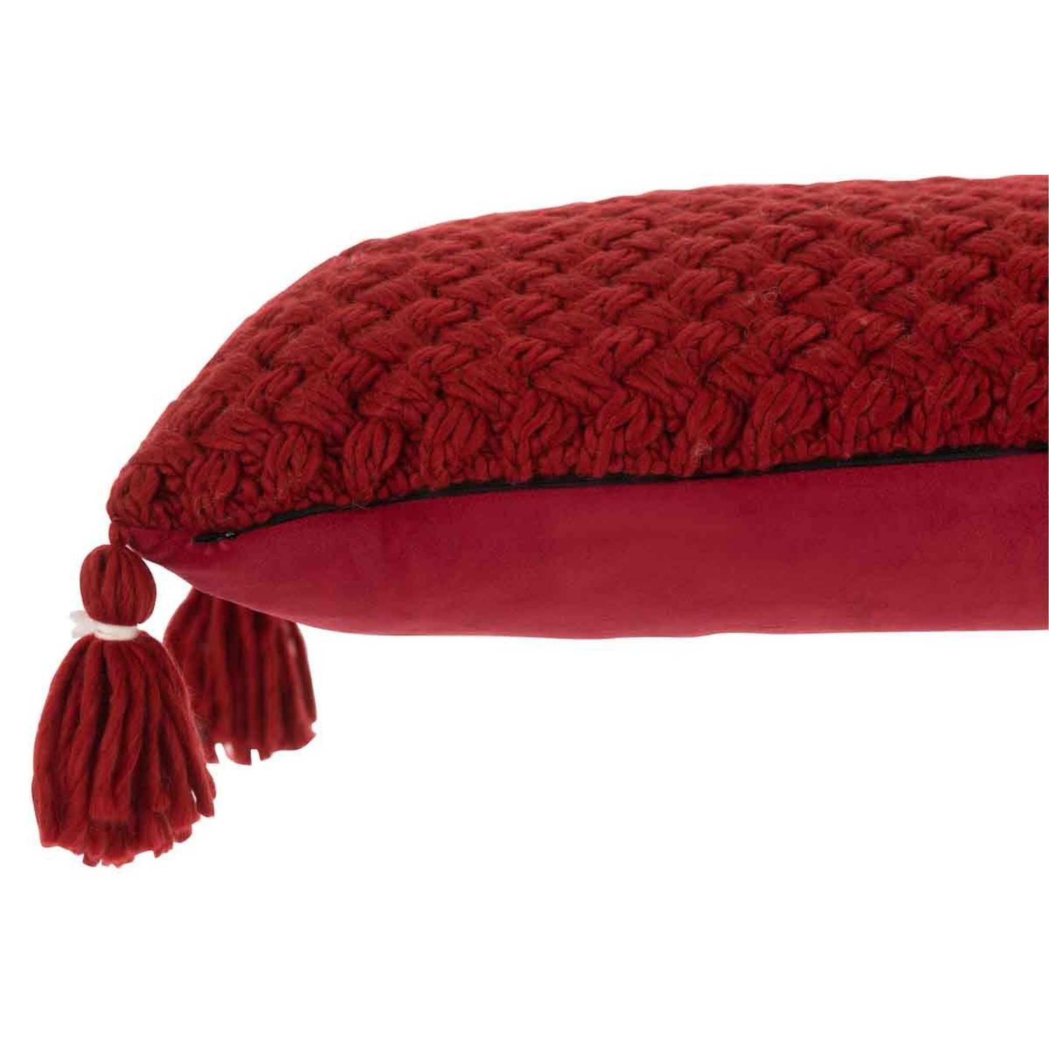 Voir la diapositive 3 : J-LINE Coussin déco à franges  crochet  40x60cm rouge
