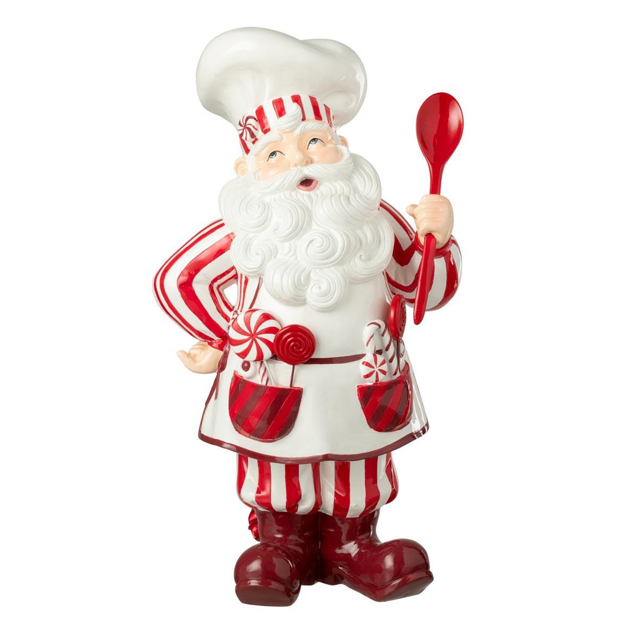 J-LINE Père-noël cuisinier  sucre d'orge  47cm rouge & blanc
