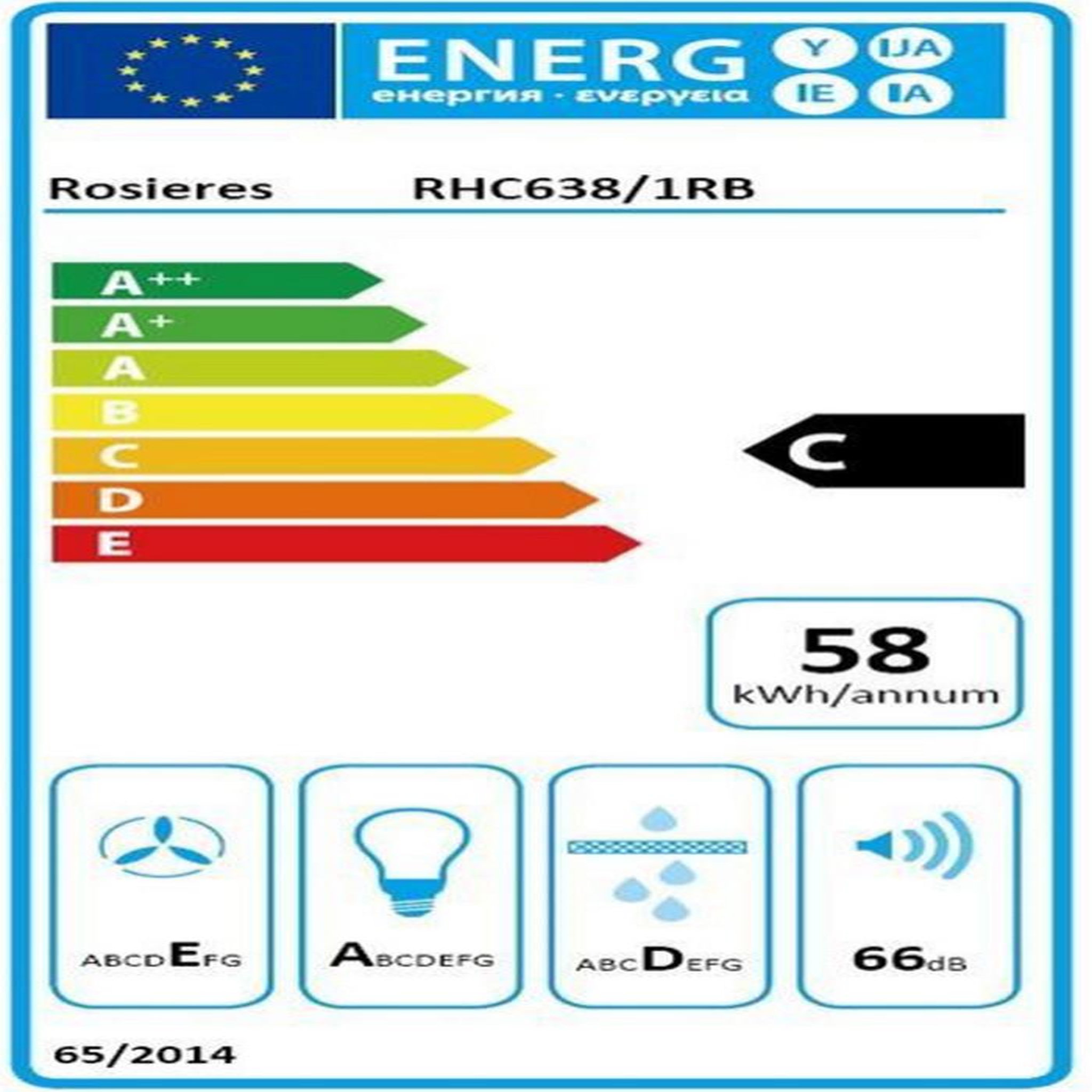 Voir la diapositive 2 : Rosieres Hotte visière 60cm 348m3/h blanc - rhc638/1rb