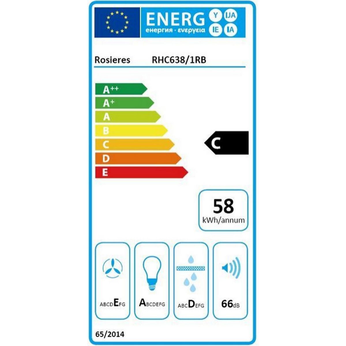 Rosieres Hotte visière 60cm 348m3/h blanc - rhc638/1rb
