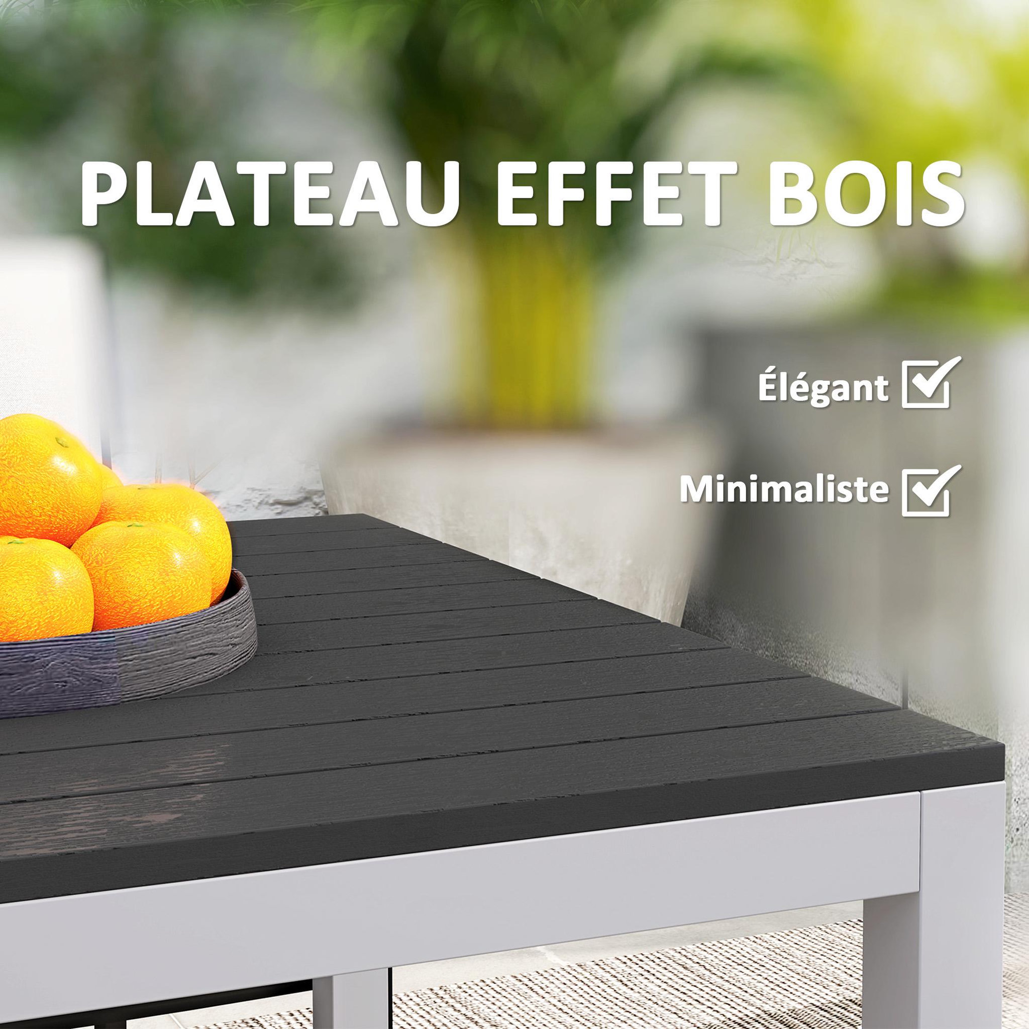 Voir la diapositive 6 : OUTSUNNY Table de jardin rectangulaire 4-6 personnes dim.120 x 70 x 72 cm aluminium plateau à lattes effet bois noir