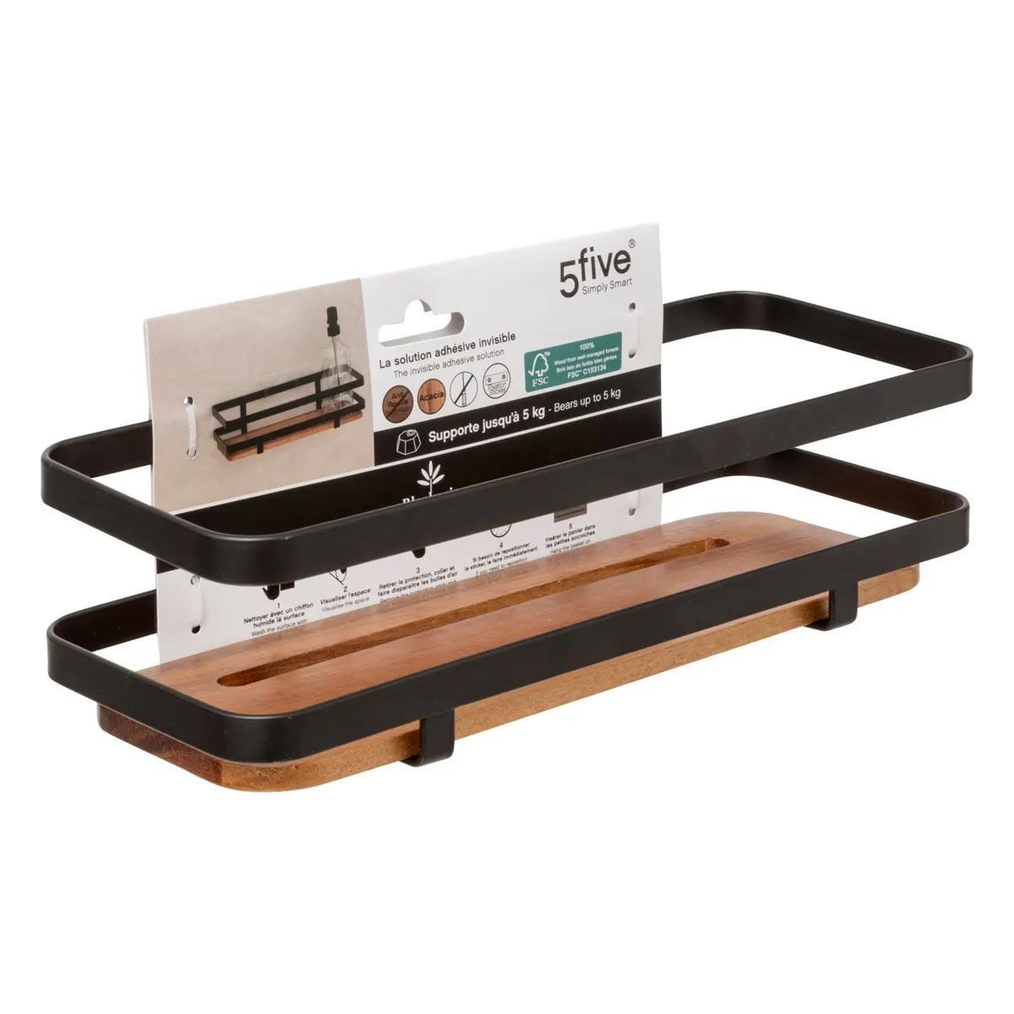 Voir la diapositive 5 : FIVE Étagère de douche en bois  blackacia  25cm noir