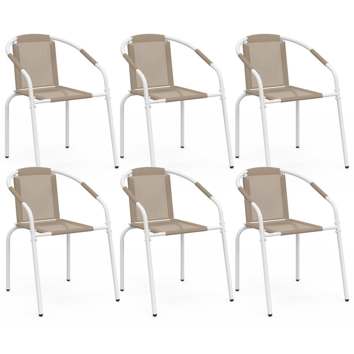 ID MARKET Lot de 6 chaises de jardin THELMA métal et textilène empilables blanc et beige