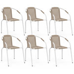 ID MARKET Lot de 6 chaises de jardin THELMA métal et textilène empilables blanc et beige