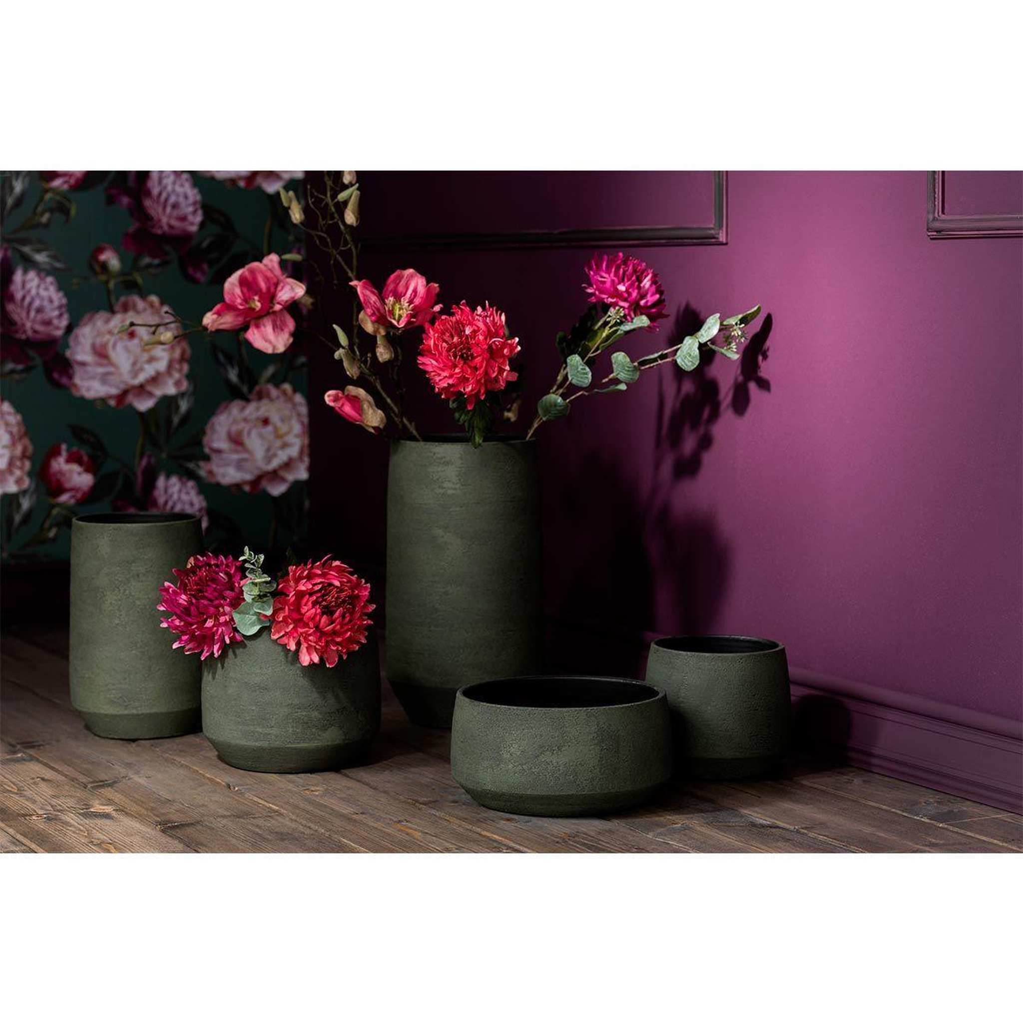 Voir la diapositive 2 : J-LINE Vase design en céramique  rugueux  25cm vert