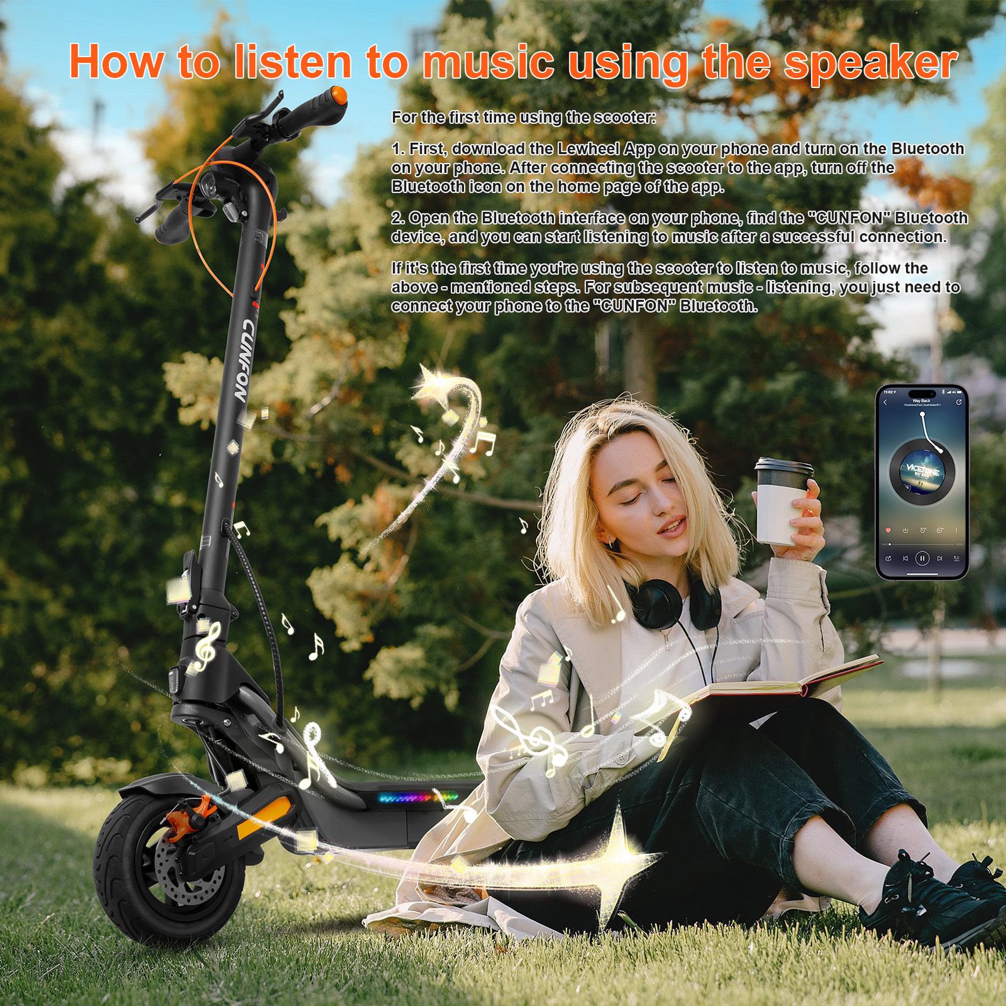 Voir la diapositive 3 : CUNFON Trottinette électrique cunfon rs500, batterie 48 v 13 ah, pneus de 9,5 pouces de large