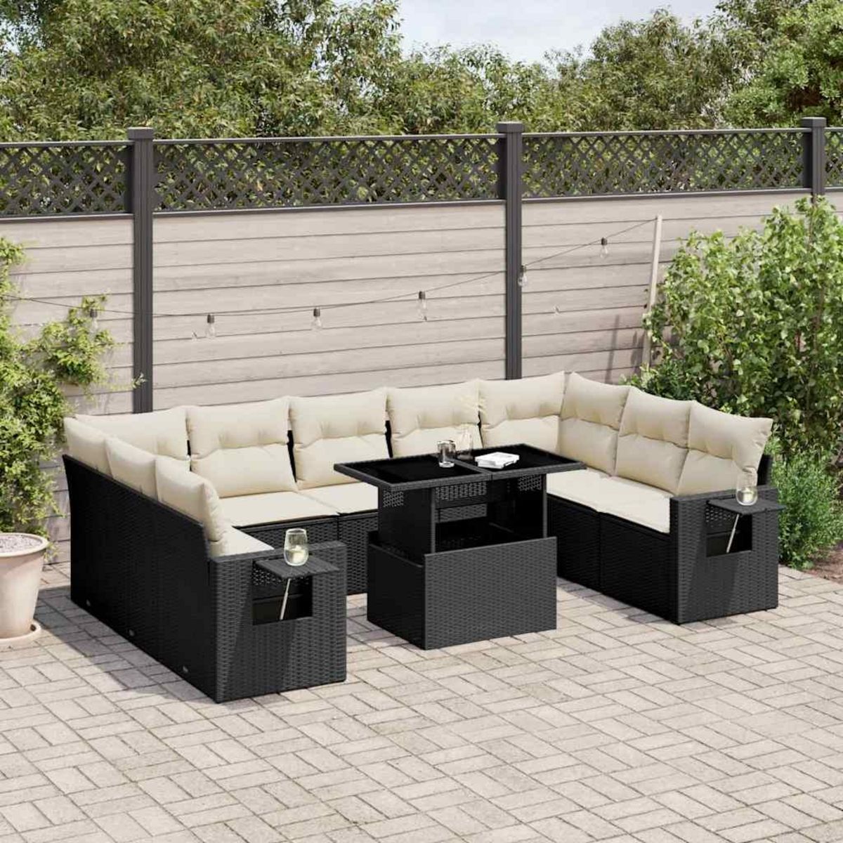 VIDAXL Salon de jardin 10 pcs avec coussins noir resine tressee