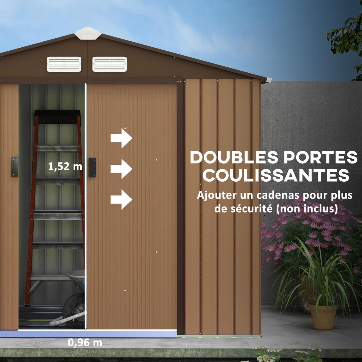 OUTSUNNY Abri de jardin - remise pour outils - cabanon porte verrouillable - dim. 213L x 130l x 185H cm - tôle d'acier café chocolat