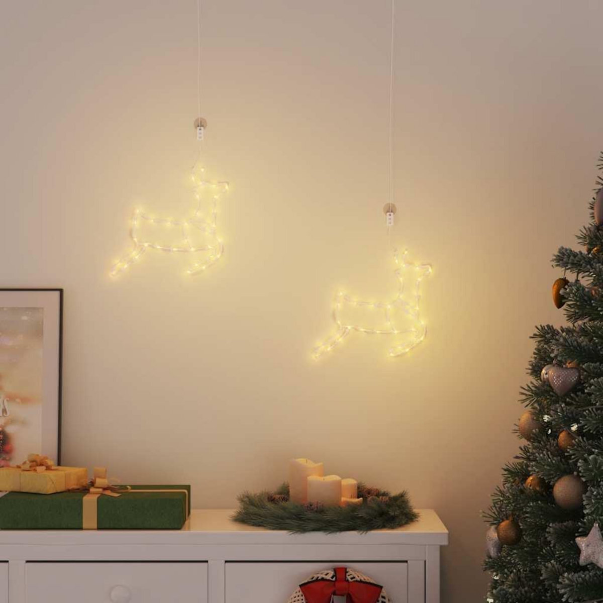 VIDAXL Lumieres de Noël silhouette de renne 2 pcs 35 LED blanc chaud