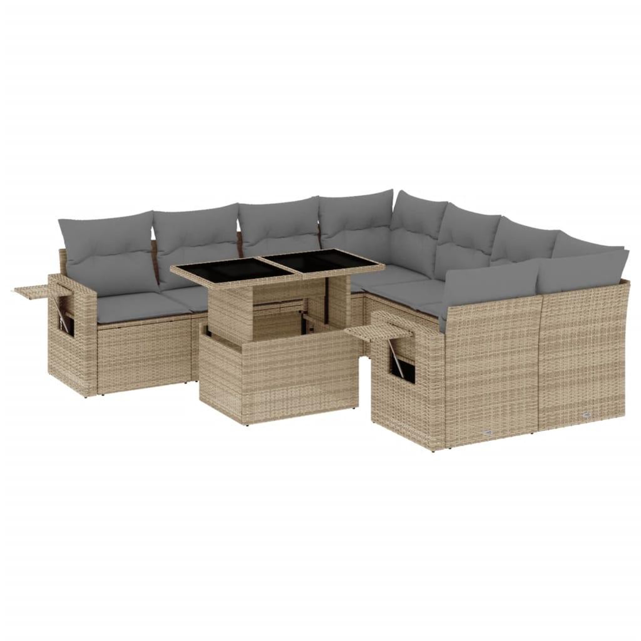 Voir la diapositive 2 : VIDAXL Salon de jardin avec coussins 9 pcs beige resine tressee