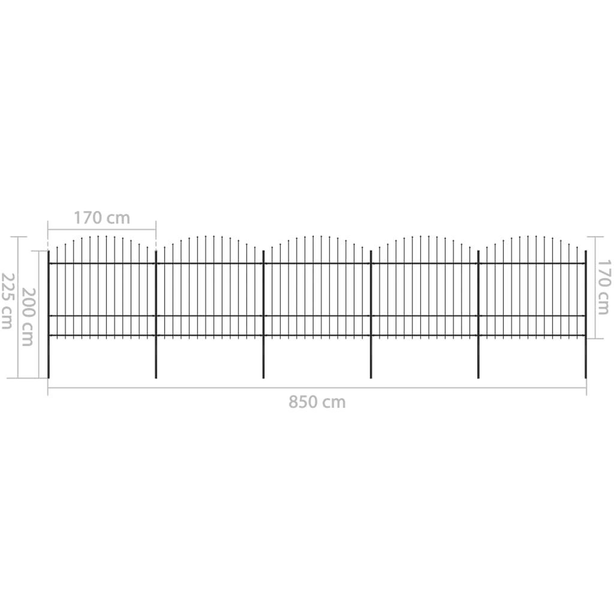 Voir la diapositive 6 : VIDAXL Cloture de jardin a dessus en lance Acier (1,5-1,75)x8,5 m Noir