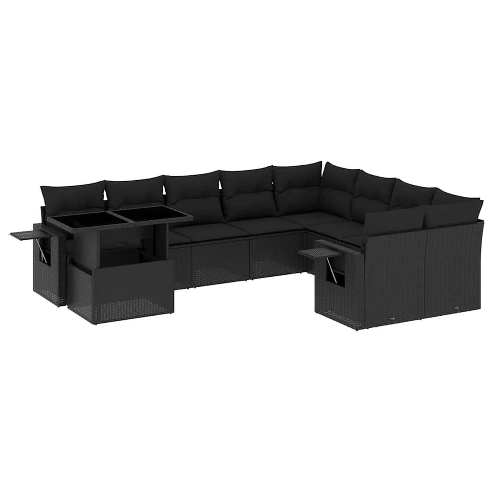 Voir la diapositive 2 : VIDAXL Salon de jardin 10 pcs avec coussins noir resine tressee