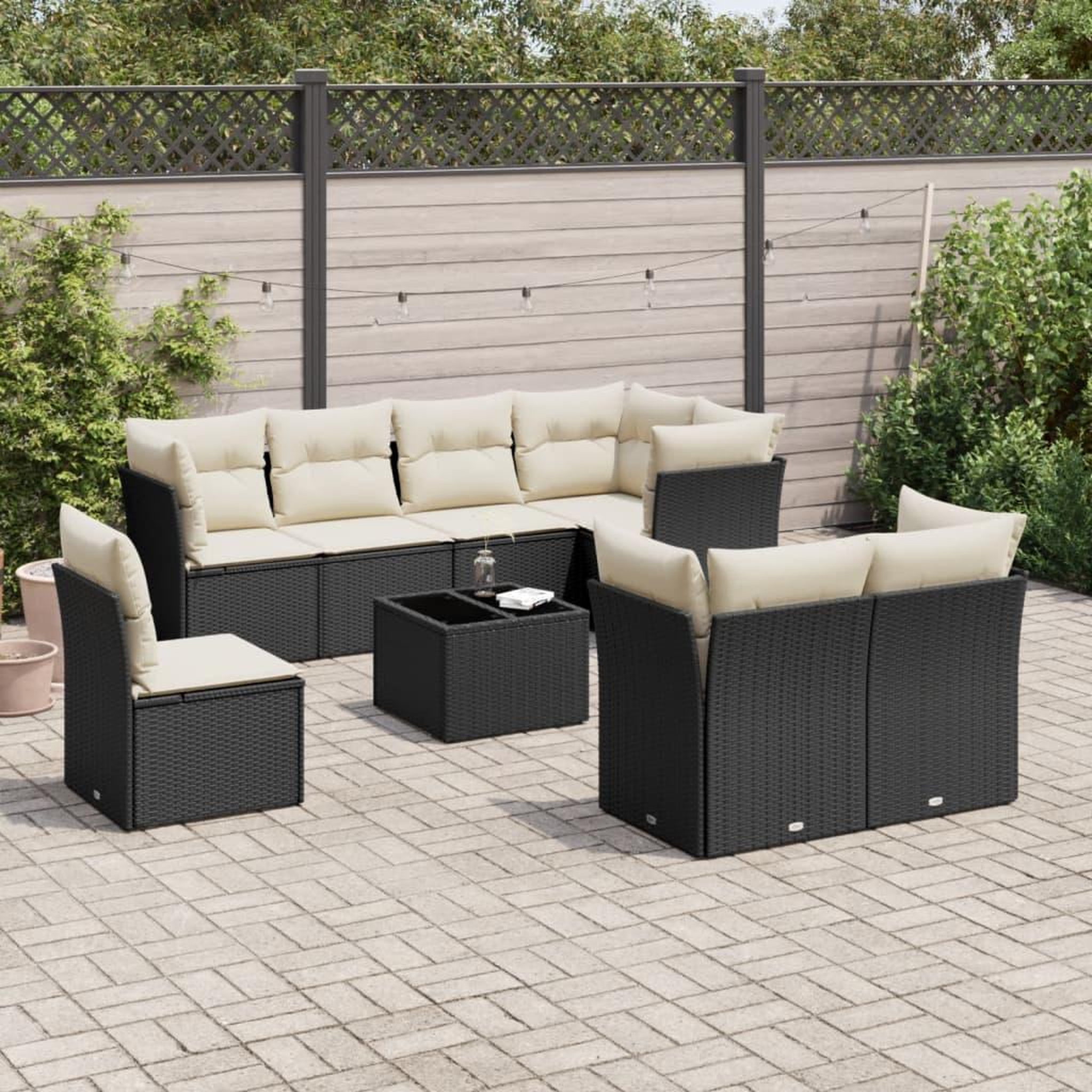 VIDAXL Salon de jardin 9 pcs avec coussins noir resine tressee