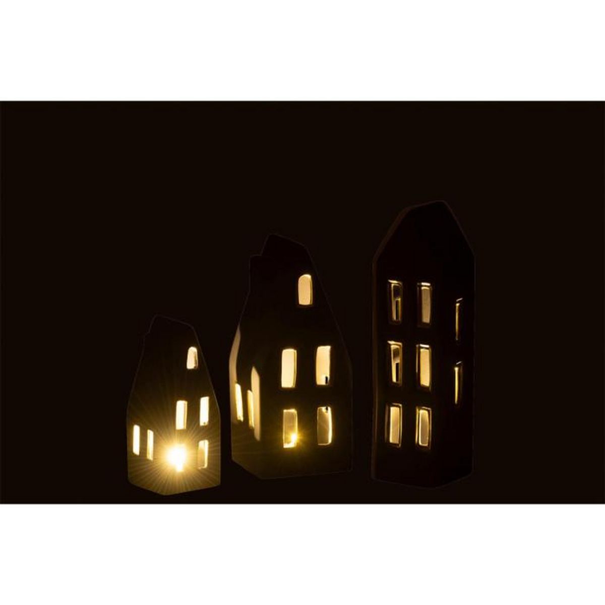 Paris Prix Lot de 3 Maisons à LED  Porcelaine  20cm Noir