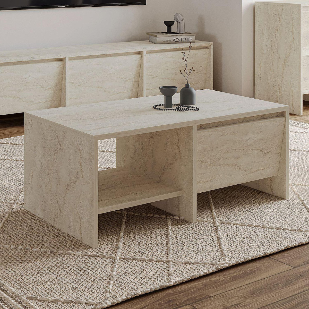 Habitat et Jardin Table basse en bois  Laris  - 90 x 45 x 35 cm - Travertin