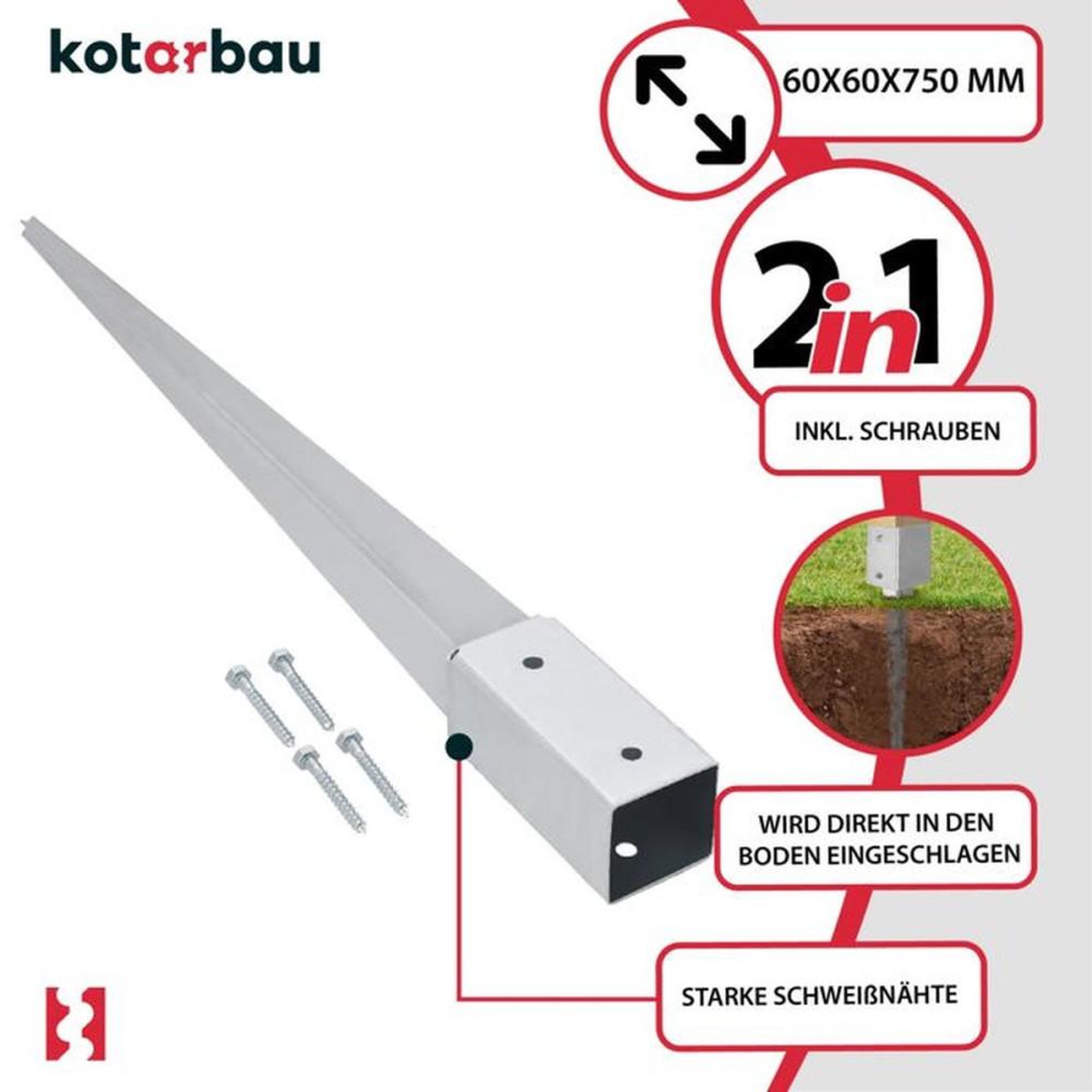 Voir la diapositive 4 : support de poteau de clôture en acier galvanisé 61 x 61 mm, 750 mm