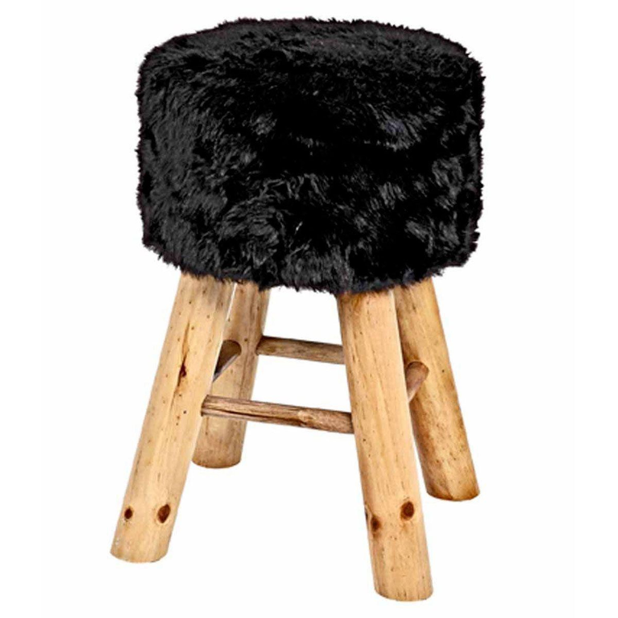Paris Prix Tabouret Rond Imitation Fourrure  Josie  45cm Noir