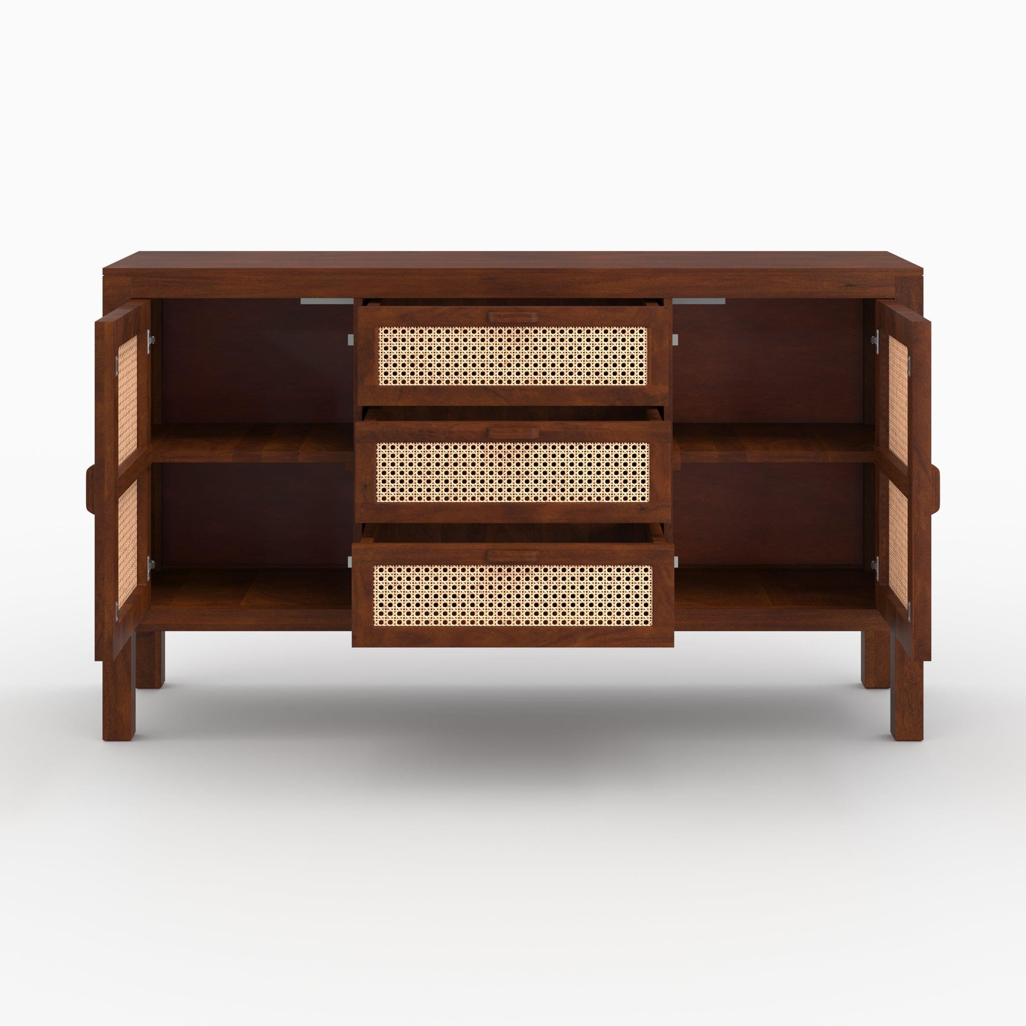 Voir la diapositive 5 : MAISON PAVANE Buffet en bois de manguier et cannage-Tiki