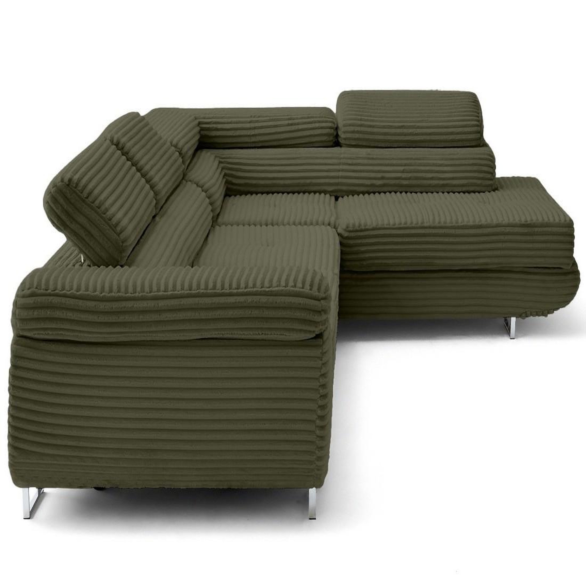 Voir la diapositive 3 : LISA DESIGN Zaria - canapé d'angle droit 5 places convertible avec coffre et têtières en velours côtelé grosses côtes