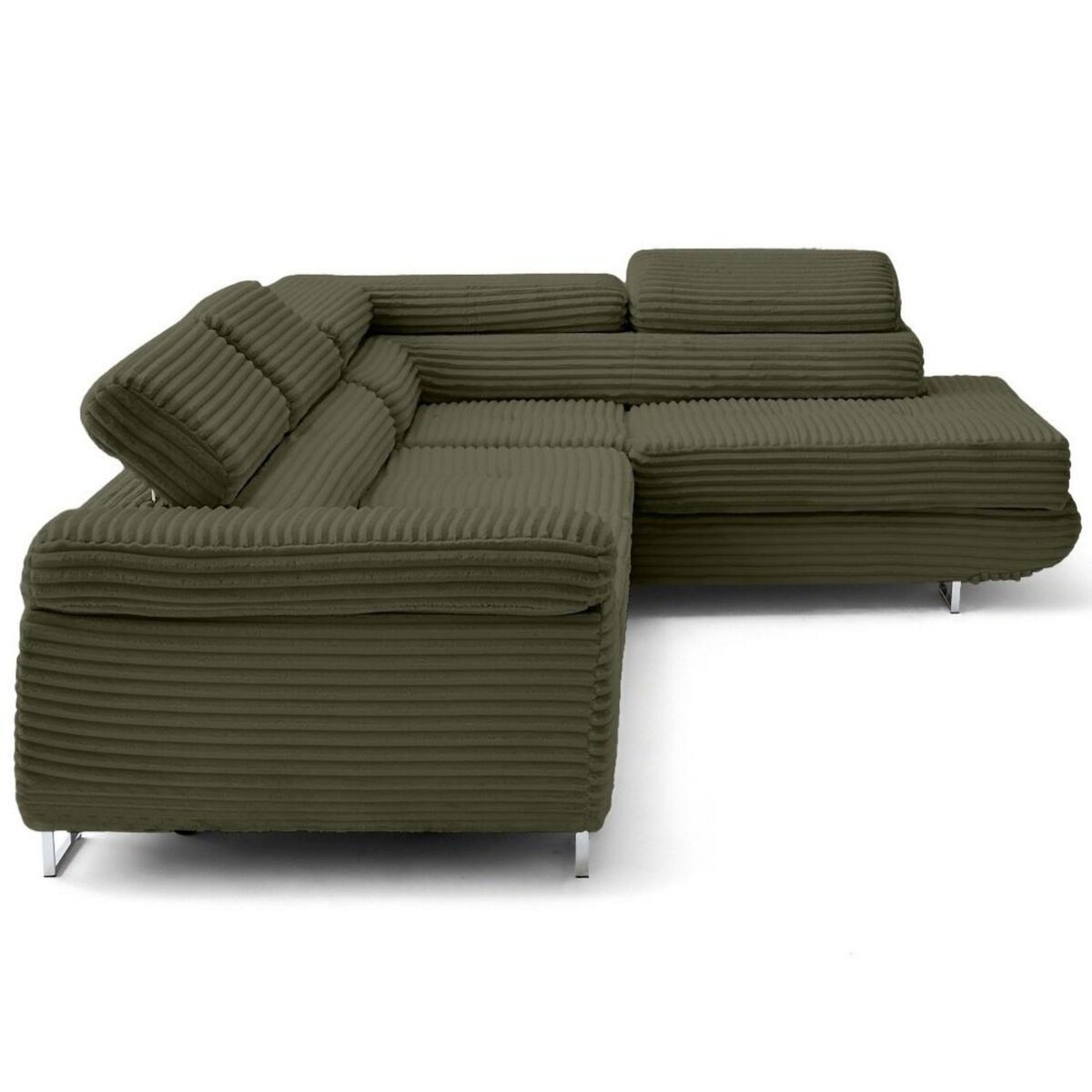 LISA DESIGN Zaria - canapé d'angle droit 5 places convertible avec coffre et têtières en velours côtelé grosses côtes