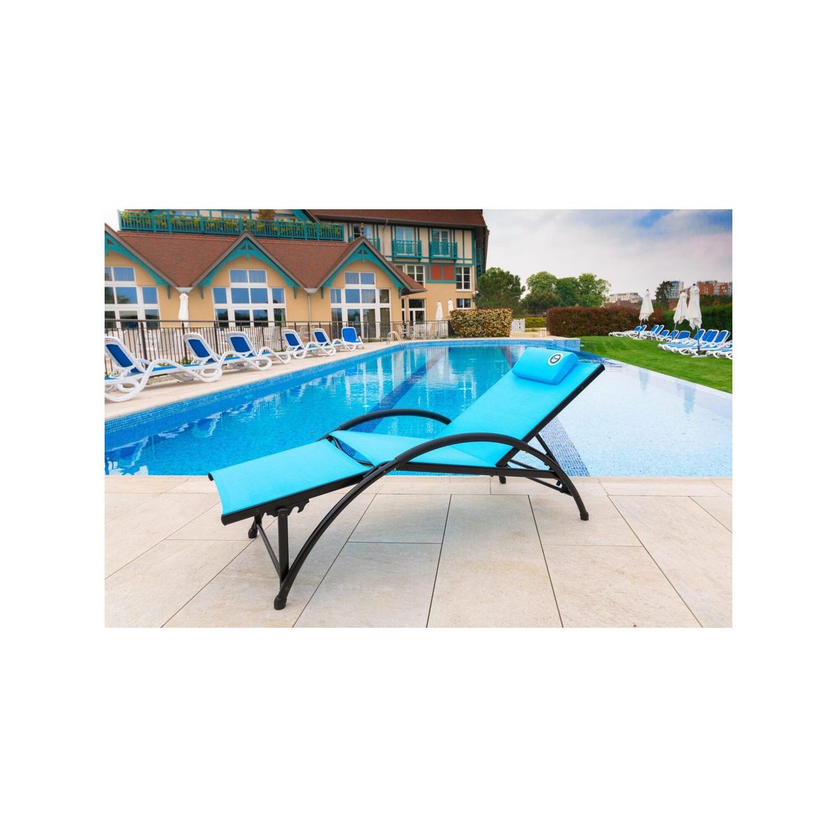 O'Colors Bain de soleil pliable - O'Colors - Bleu - Repose tête inclus