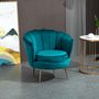 Voir la diapositive 2 : HOMCOM Fauteuil coquillage fauteuil design dim. 79L x 77l x 77H cm pieds dorés effilés velours bleu canard