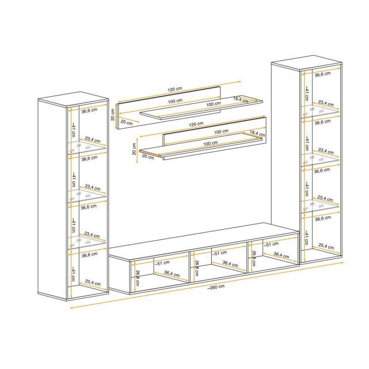 Paris Prix Meuble TV Mural Design  Fly III  260cm Blanc