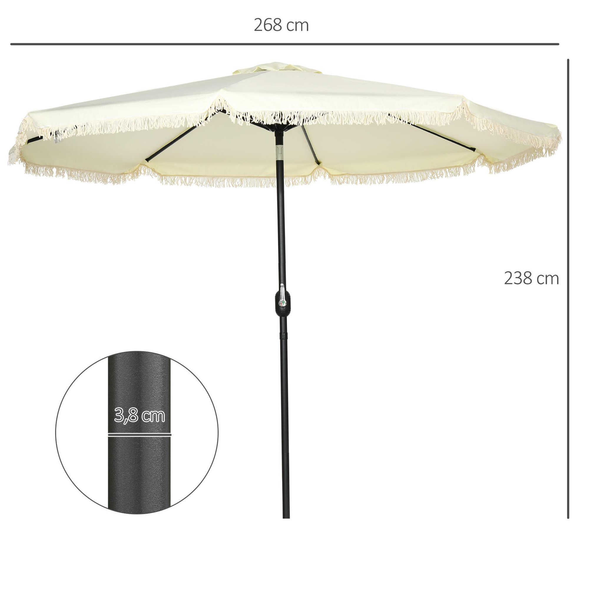 Voir la diapositive 3 : OUTSUNNY Parasol octogonal inclinable Ø 2,68 x 2,32H m mât acier noir polyester haute densité 180 g/m² crème
