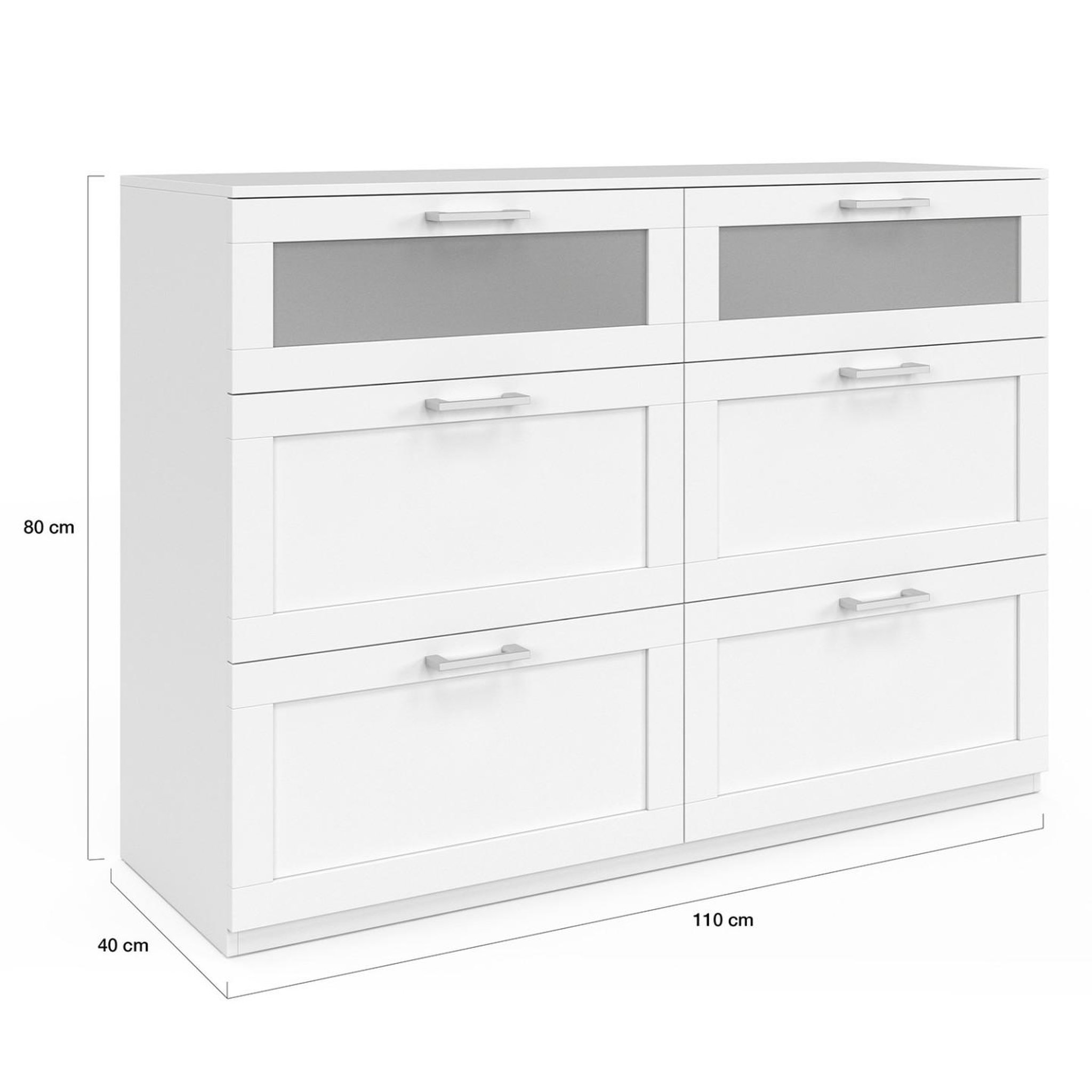 Voir la diapositive 5 : ID MARKET Commode 6 tiroirs vito 110 cm bois blanc et effet givré