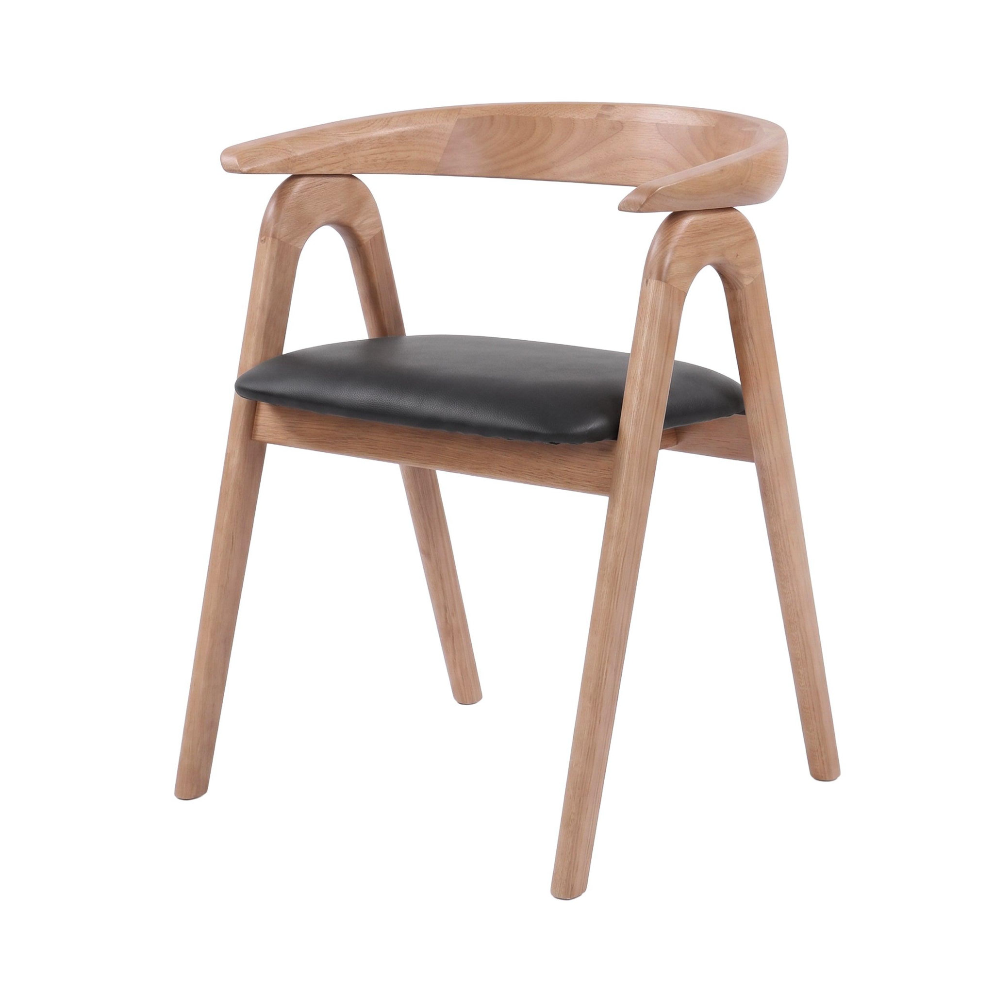 MAISON PAVANE Chaise en bois d'hévéa blond et cuir synthétique noir-hawa