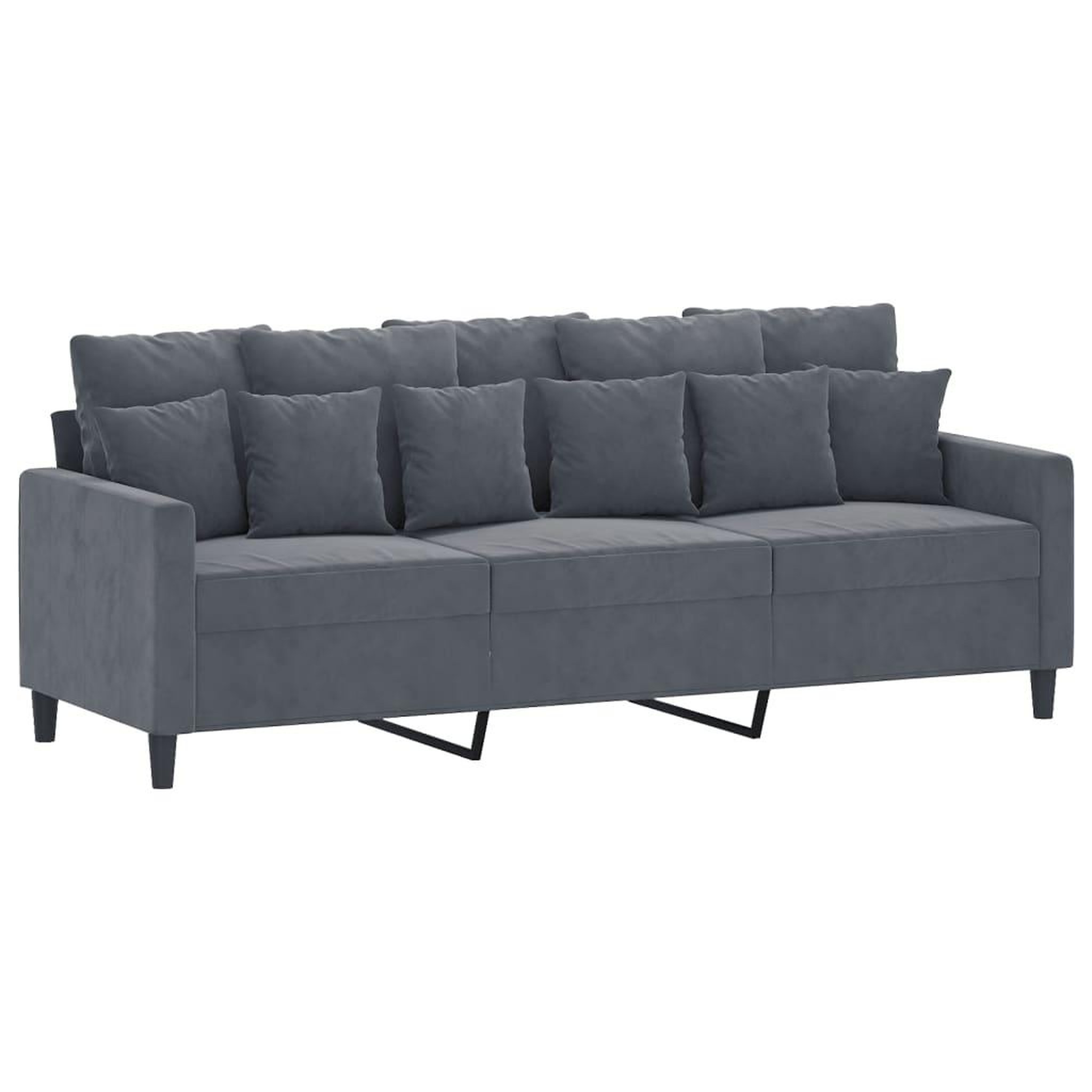Voir la diapositive 2 : VIDAXL Canape a 3 places Gris fonce 180 cm Velours