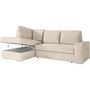 Voir la diapositive 6 : LOUNGITUDE Canapé d'angle gauche 3 places convertible ADEN avec coffre en velours côtelé - Beige - L246 x P174 x H96cm - LOUNGITUDE