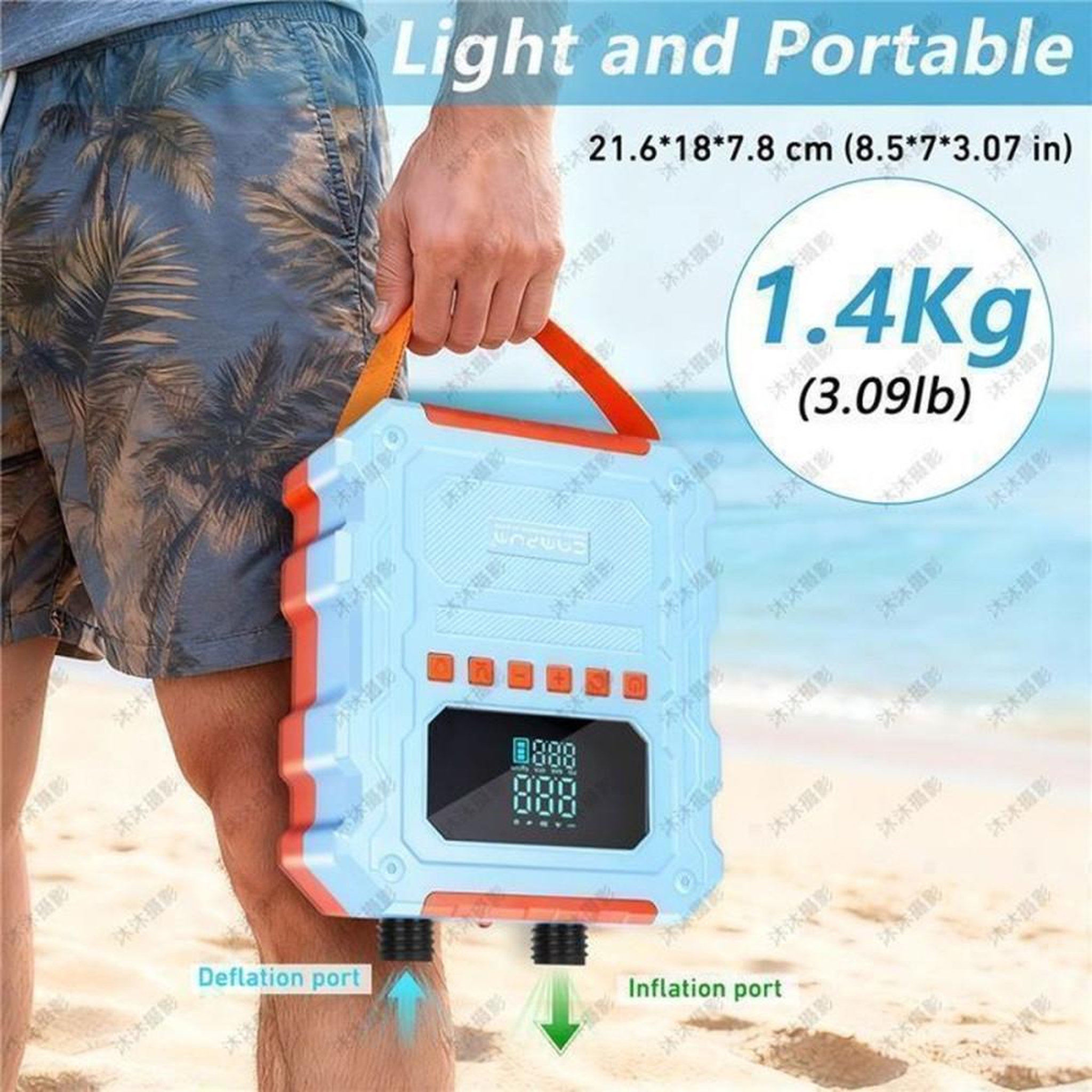 Voir la diapositive 4 : Pompe à air portable 60 PSI 12V/120W rechargeable Wild Stride, écran LED, arrêt automatique, fonction dégonflage rapide, 8 embouts