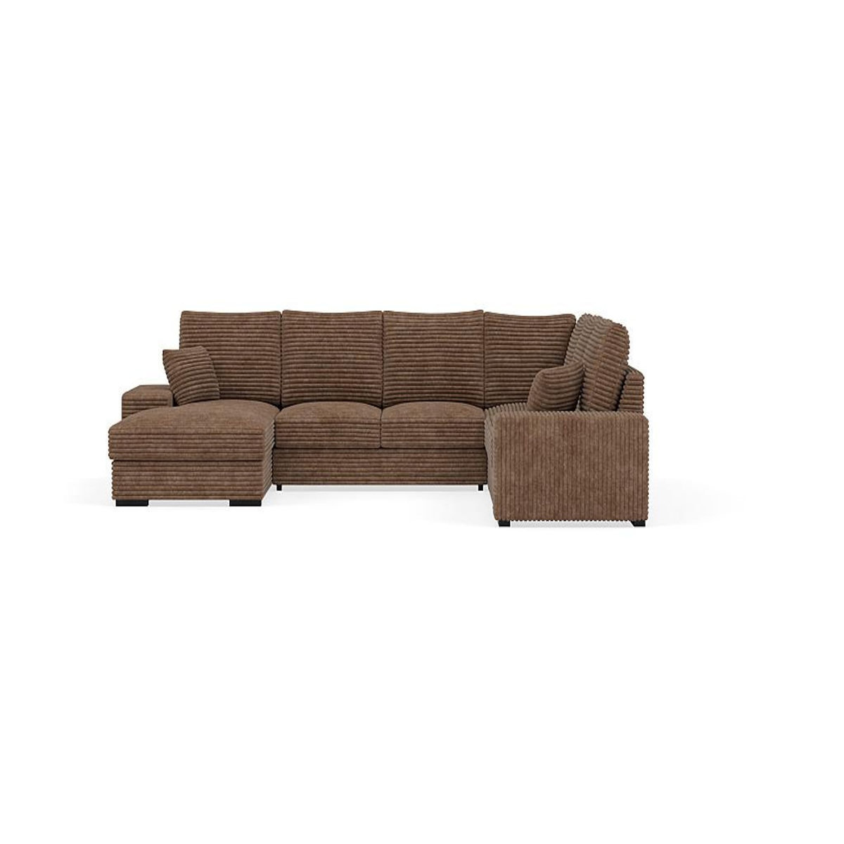BEST MOBILIER Lorie - canapé panoramique d'angle droit 7 places convertible en velours côtelé grosse côte avec coffre