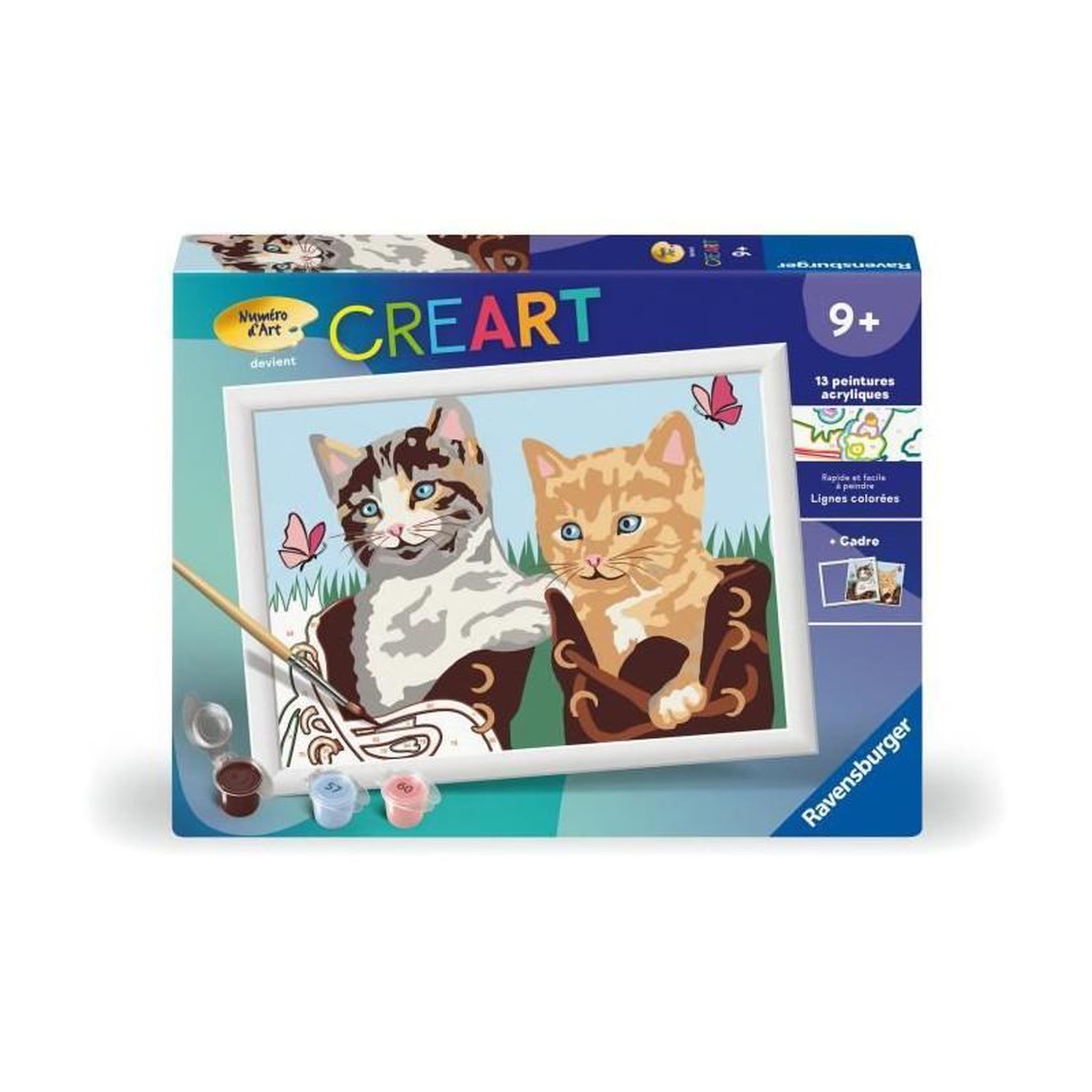 RAVENSBURGER CreArt Kids 18x24cm, Numéro d'Art, Chatons et Chaussures, Kit de peinture par numéros Numéro d'Art, Des 7 ans, 25528, Ravensb